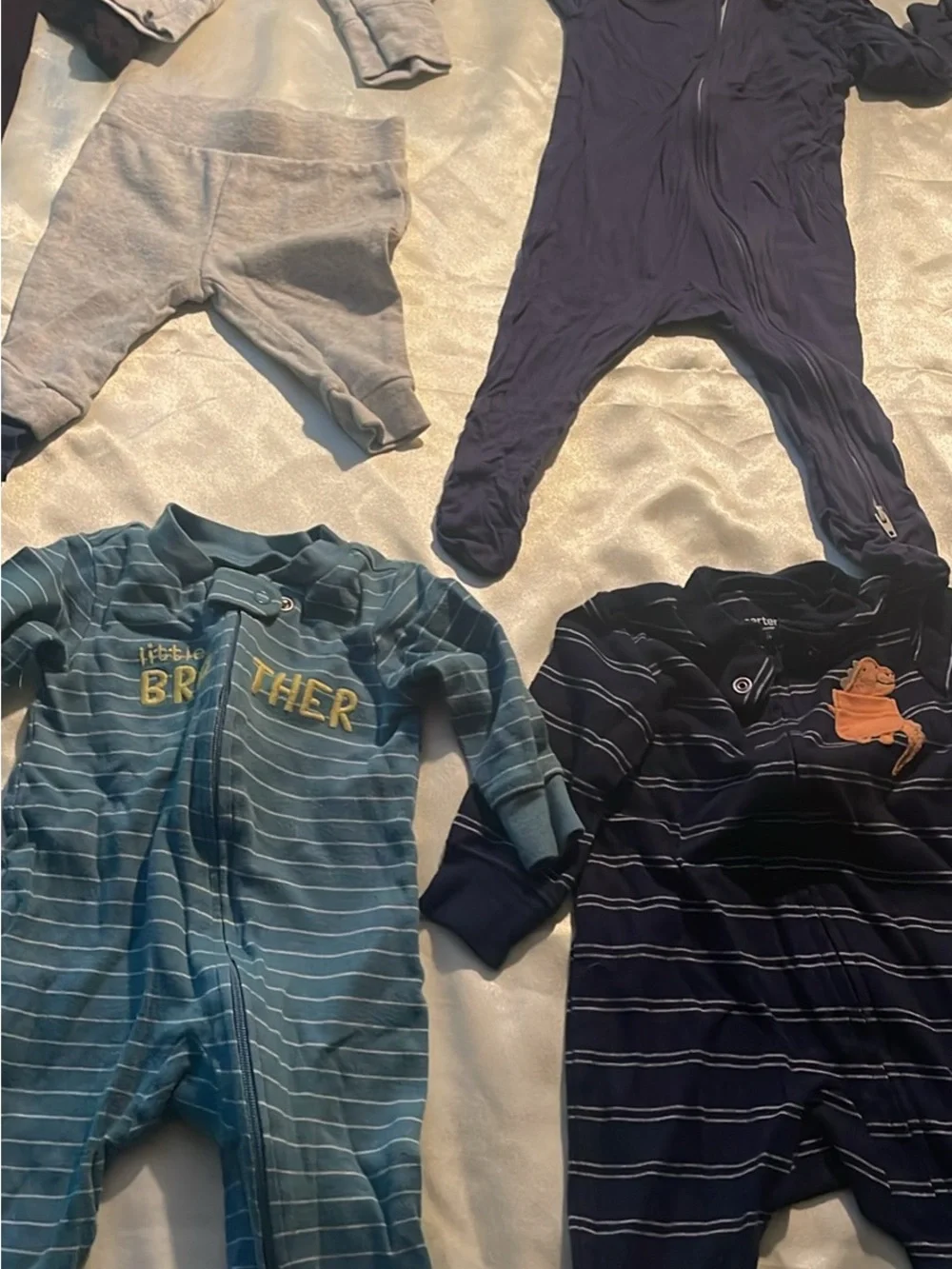 Carter's Blue Striped 'Little Brother' Zip Footed One-Piece 12 piece